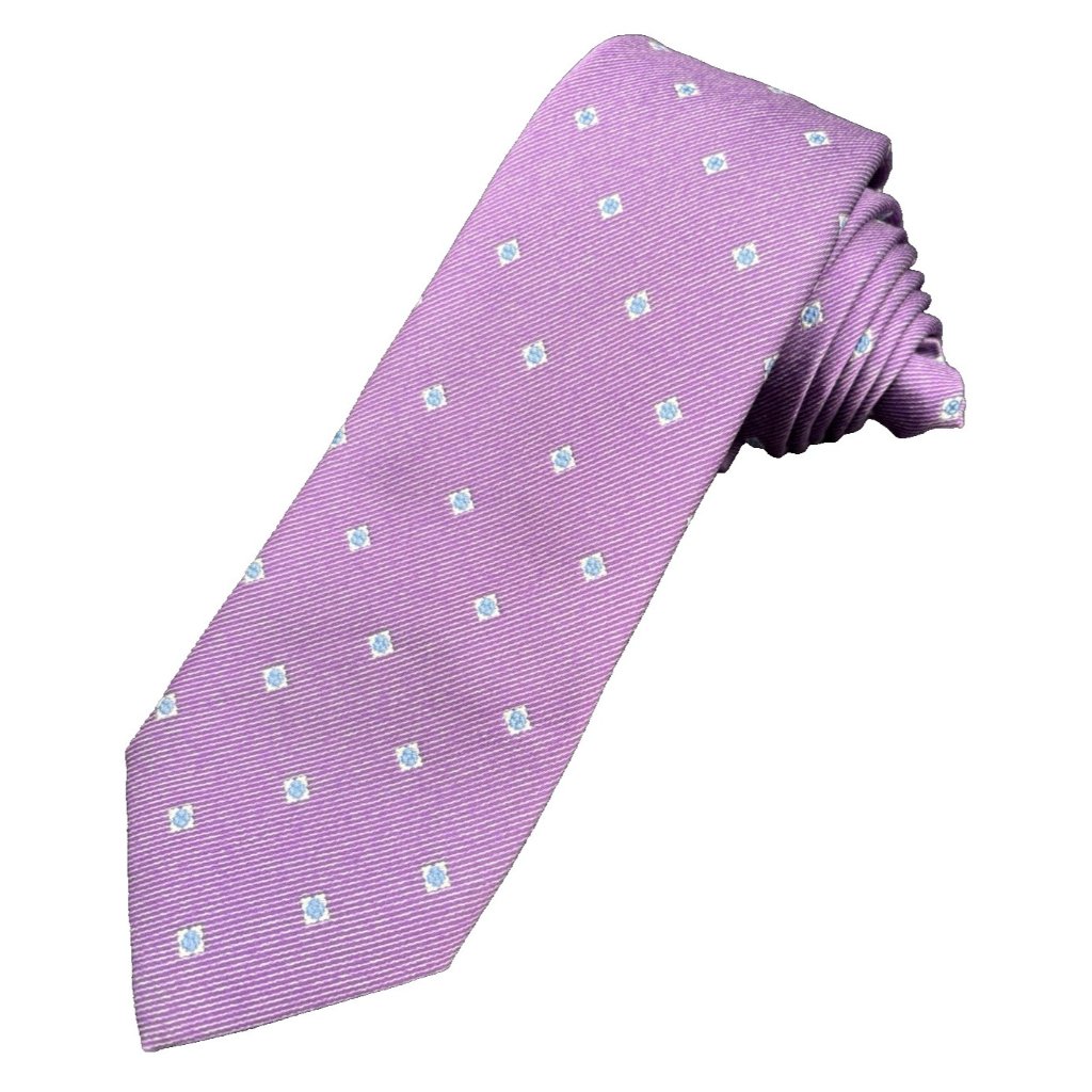 Seven 7 Fold Tie 100% Silk Purple Blue Geometric Morigi Milano Made Italy 62"